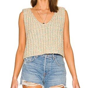 Free People Hoopla Cream Multi Knit V-Back Sweater Vest